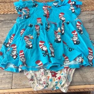 Posh Peanut Turquoise Cat in the Hat Dress with Bloomers